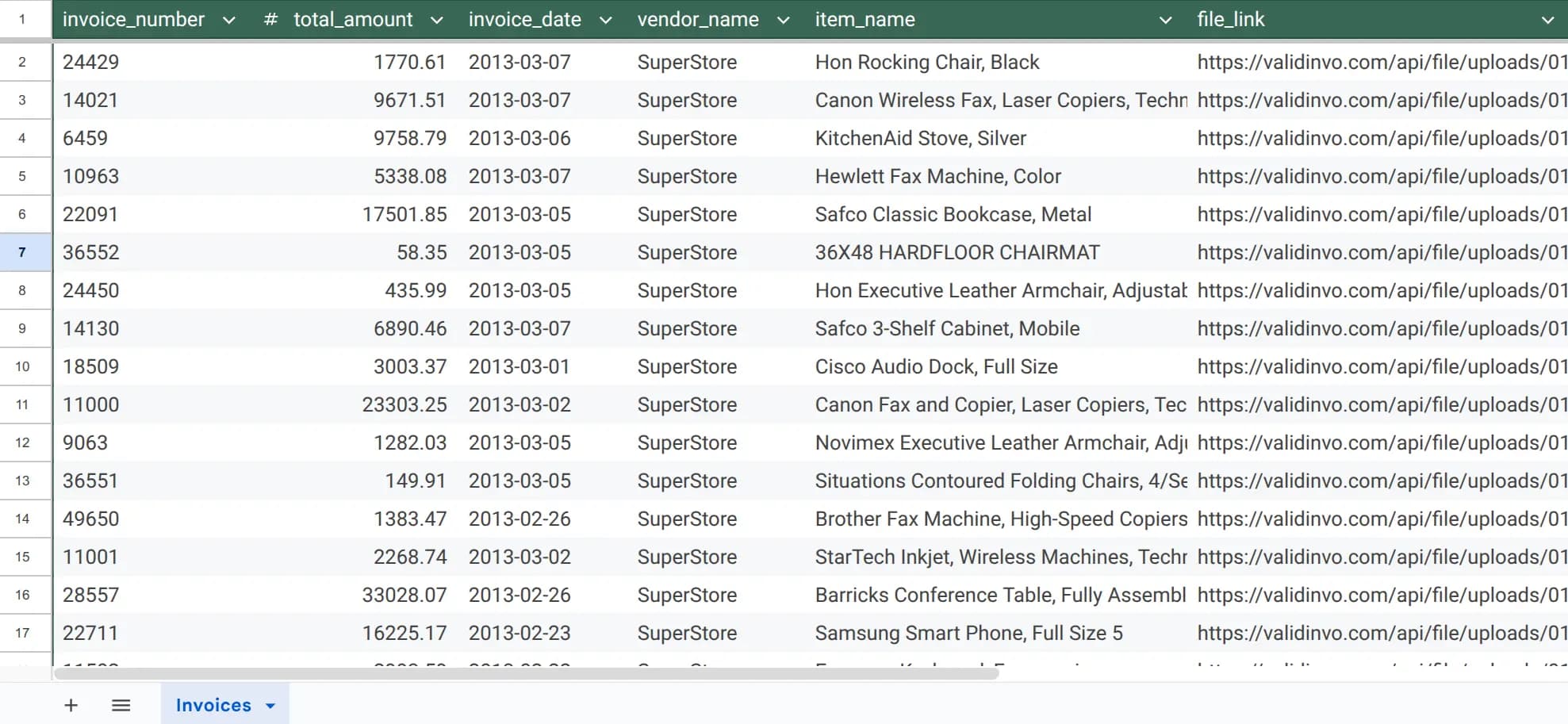 Structured spreadsheet data